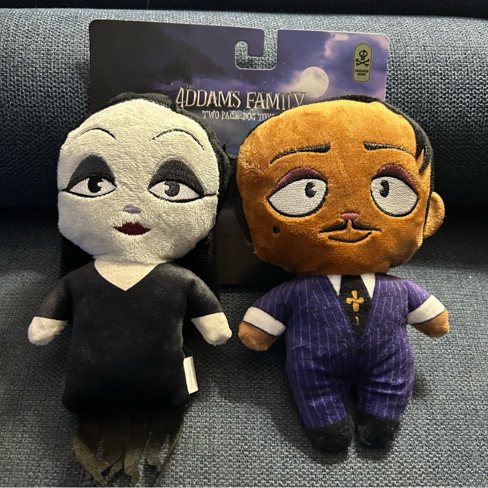 Morticia and Gomez Addams Family Plush Doll dog toys with squeaky NWT